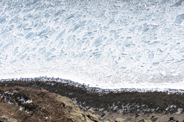 The waves were frozen and created interesting patterns on the surface of the ocean along the coast of Cape Aikappu in Akkeshi, Hokkaido, Japan.